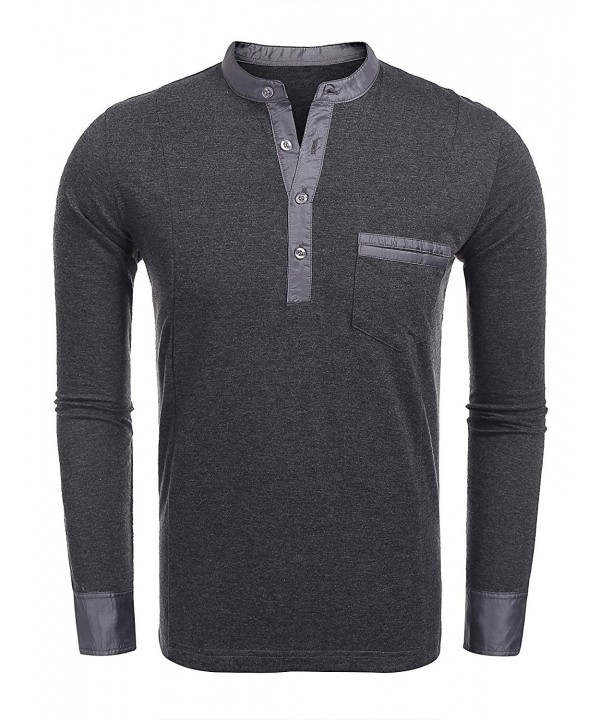 Men's Casual Slim Fit Cotton V Neck Long Sleeve Henley T-Shirts - Gray ...