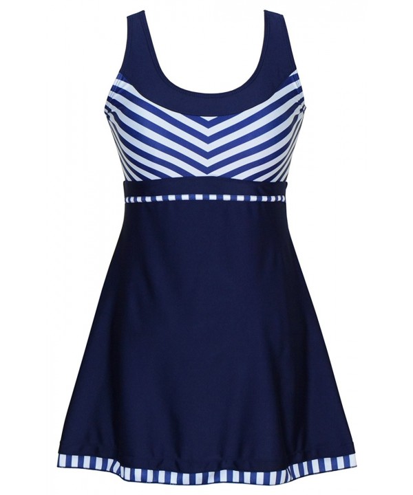 Women's One Piece Sailor Striped Swimsuit Plus Size Swimwear Cover up ...