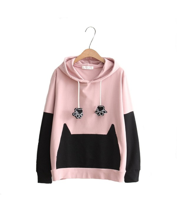 Aza Boutique Womens Button Cat paw hoodie pink