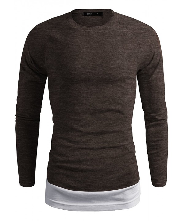 Men's Long Sleeve Shirt Bottom Layered Style T-Shirt - Kmttl0461_brown ...