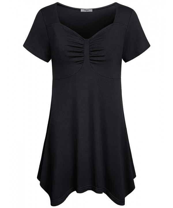 Womens Short Sleeve Sweetheart Neckline Pleated Bust Baby Doll Tunic ...