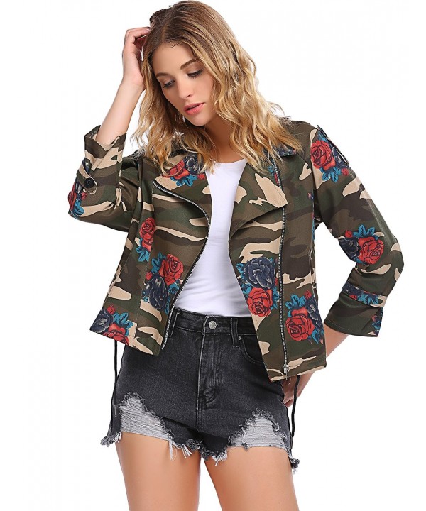 Women's Girls Army Green Camouflage Jackets Coat Zipper Cardigans Denim ...