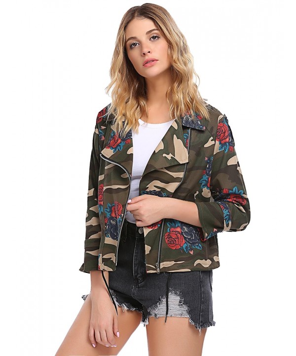 Women's Girls Army Green Camouflage Jackets Coat Zipper Cardigans Denim ...