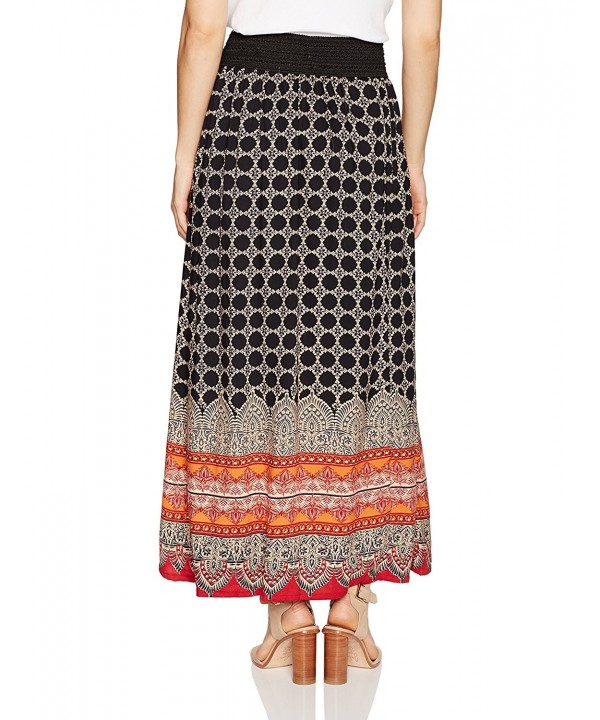 Women's Printed Maxi Skirt With Tie Waist - Black - CD17Z7Q9AMD