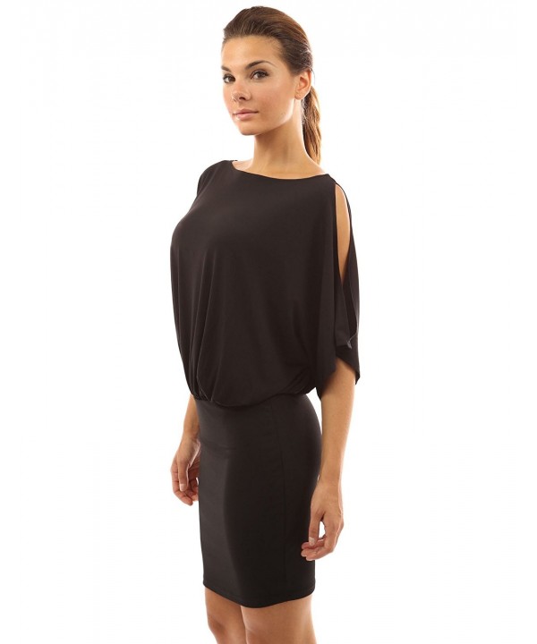 Women's Cold Shoulder Batwing Blouson Dress - Black - CG11EBRNAIX