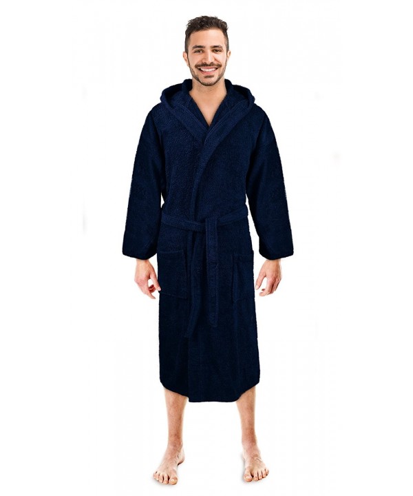 Men's Hooded Robe- Turkish Cotton Terry Hooded Spa Bathrobe - Navy ...