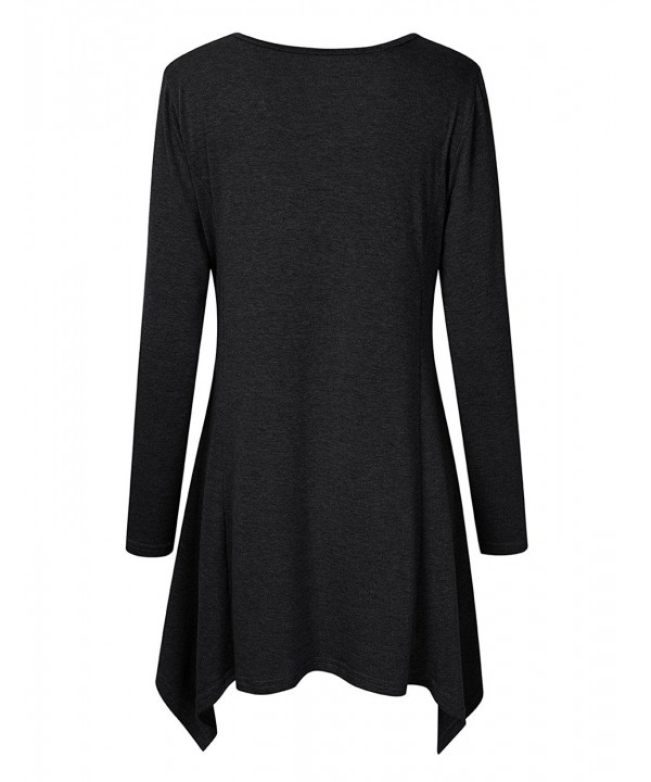 Women V Neck Irregular Hem Loose Shirt - Black - CO187A7HX30