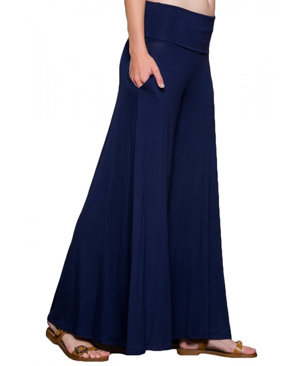 Women's Comfy High Waist Fold Over Wide Leg Palazzo Pants With Pockets ...