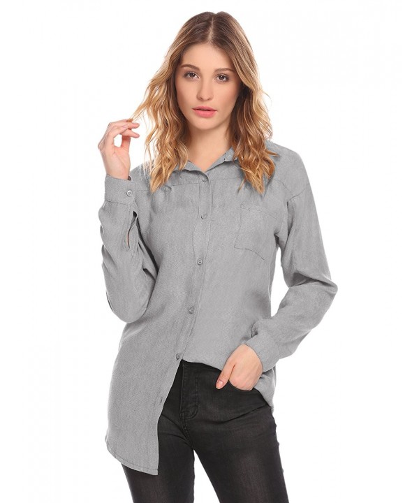 Women Boyfriend Lapel Long Sleeve Loose Fit Suede Button Down Shirt ...