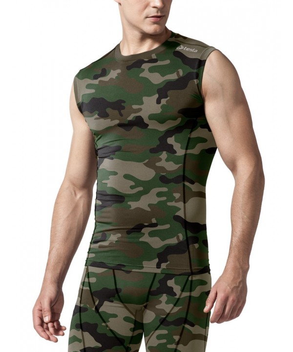 Men's Mesh-Back Panel R Neck Sleeveless Muscle Tank Compression ...