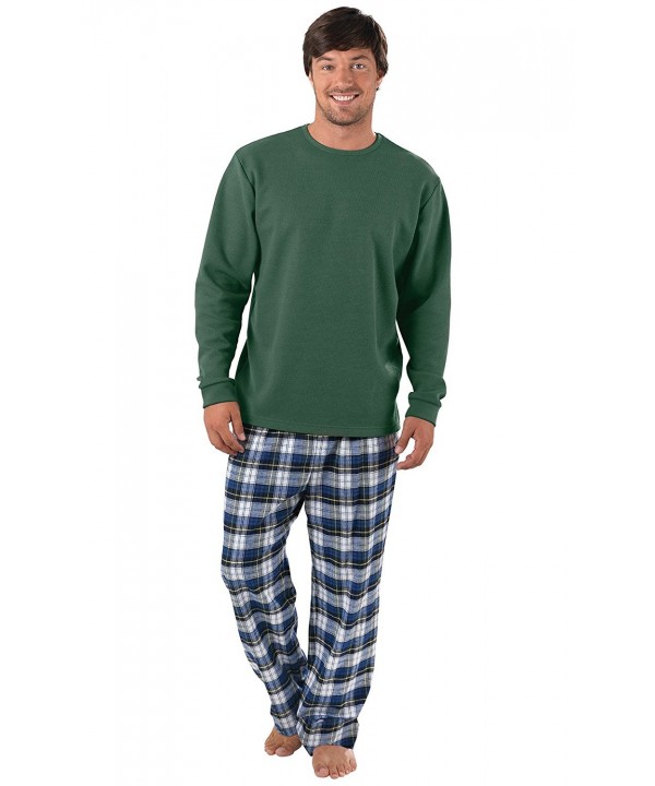 Men's Classic Plaid Flannel Pajamas with Long-Sleeved Top - Green ...