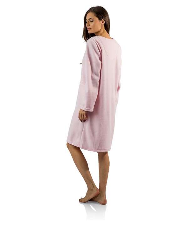 Women's Long Sleeve Zip Up Front Short Fleece Robe - Pink - CJ12O3KBSQ3