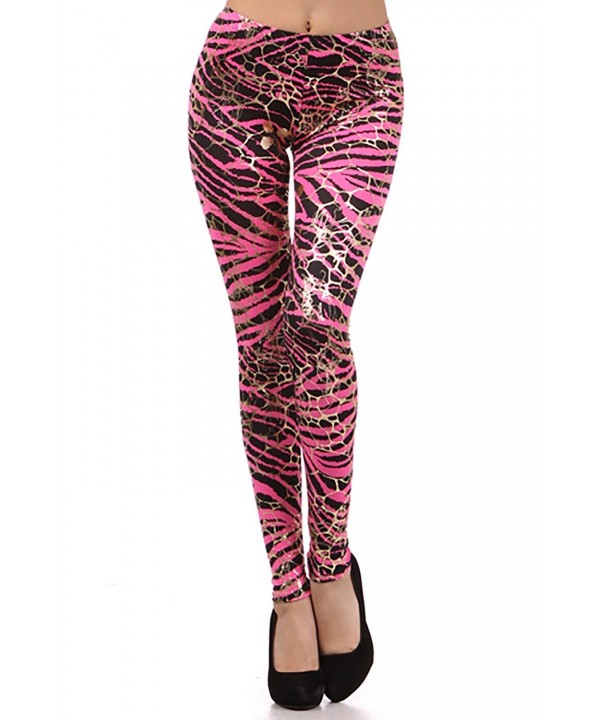 Neon Metallic Animal Zebra Print Leggings w/ Gold Accents Pants - Neon ...