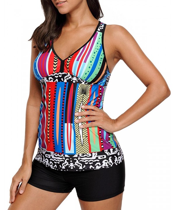 Women 2 Piece V Neck Print Racerback Tankini Swimsuit With Boyshort ...