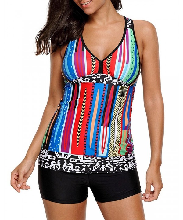 Women 2 Piece V Neck Print Racerback Tankini Swimsuit With Boyshort ...