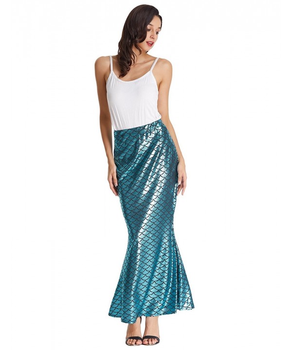 Women's Sexy Mermaid Skirt Shine Fish Tail Maxi Skirt - Blue - CV187AEQMK8