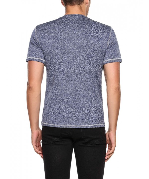 Men's Casual Henley Cool Dry Slim Fit Texture T-Shirts - Dark Blue ...