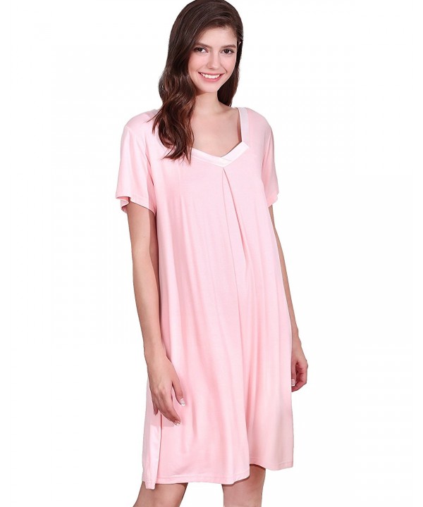 Women's Short Sleeve Nightgown Pleated Front Nightshirt - Light Pink ...