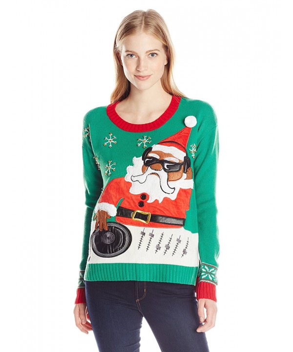 Juniors Dj Santa Pullover Christmas Sweater - Clover Field - C512L5GSWFJ