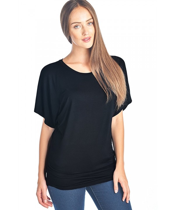 Women's Round Neck Dolman Top With Short Bat-Wing Style Sleeves and ...