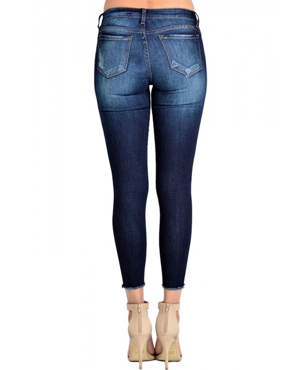 Women's Mid Rise Destroyed Skinny Jeans Dark Wash KC6003D - CZ17YTUUTRQ