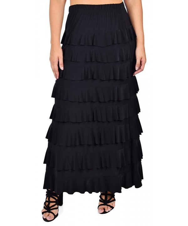 Women Waterfall 8 Tiered Boho Layered Maxi Skirt Reg And Plus Sizes Black C1185yhomq2 6949