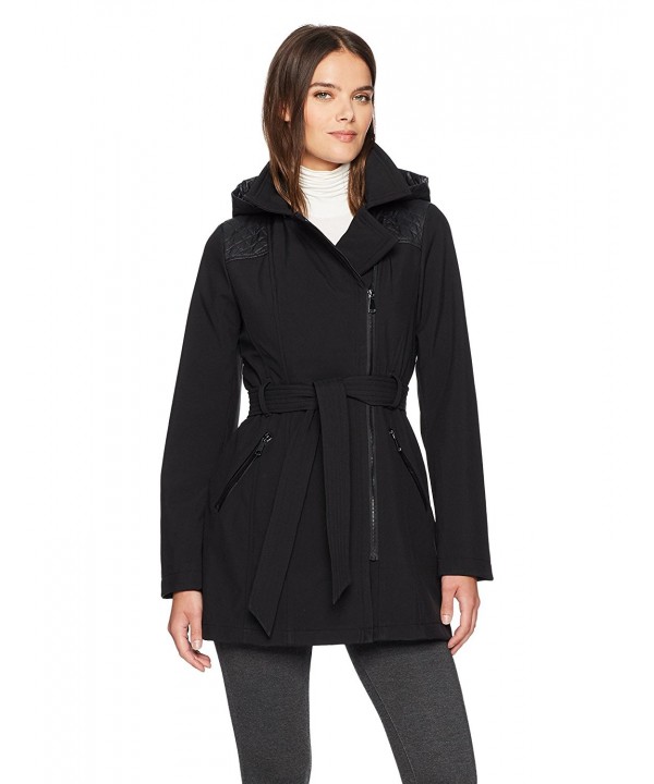 Women's Soft Shell Asymmetrical Zip Jacket With a Hood - Black ...