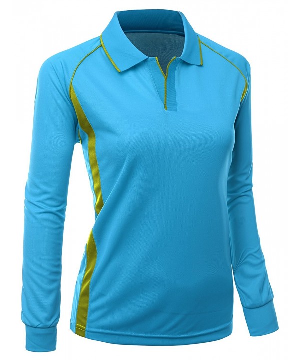 Women's Coolon fabric Long sleeve 2 tone collar T-shirt - Blue ...