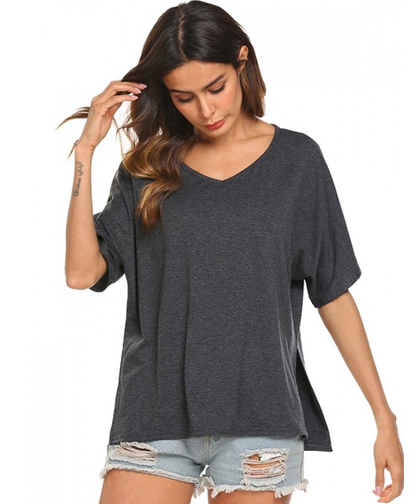 Women's Casual V-Neck Short Sleeve Side Split High Low Hem Loose T ...