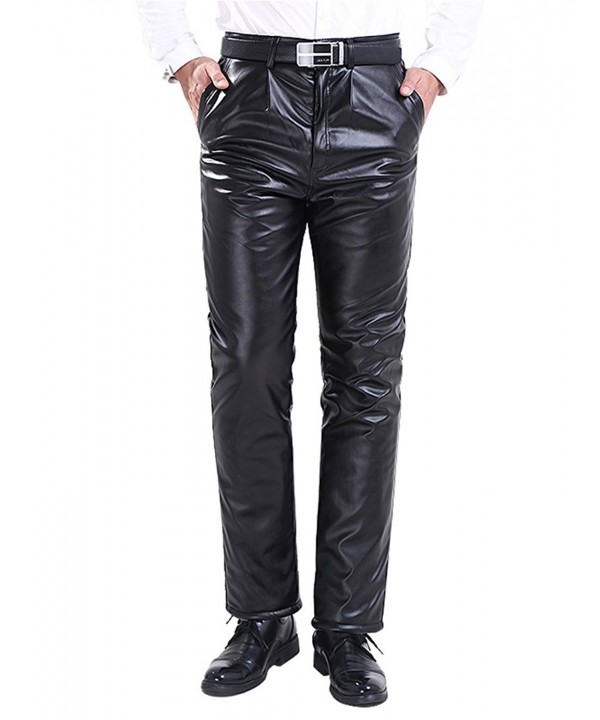 Men`s Classic Business Casual Regular-Fit Faux Leather Pants - Black 2 ...
