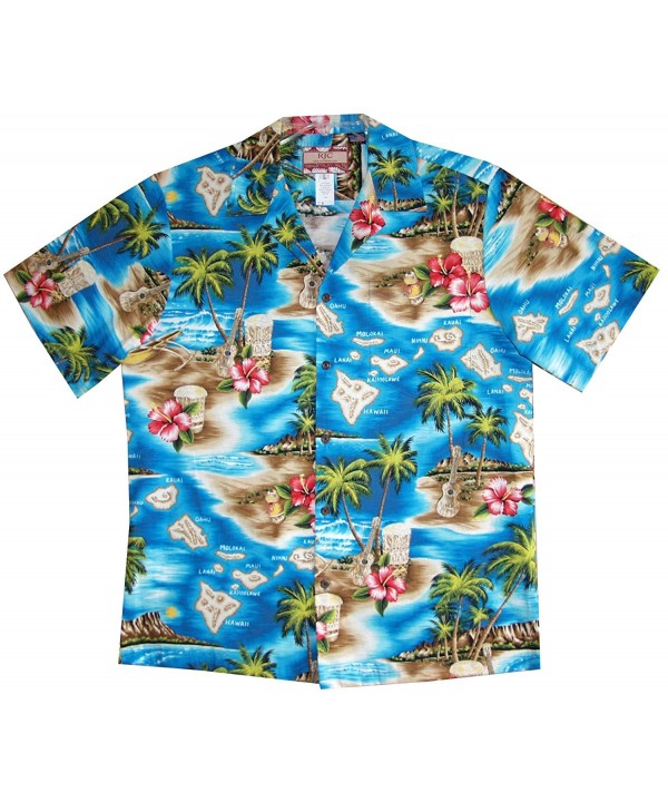 Men's Hibiscus Hawaiian Islands Hawaiian Shirt - Turquoise - CE113ZWCTFL