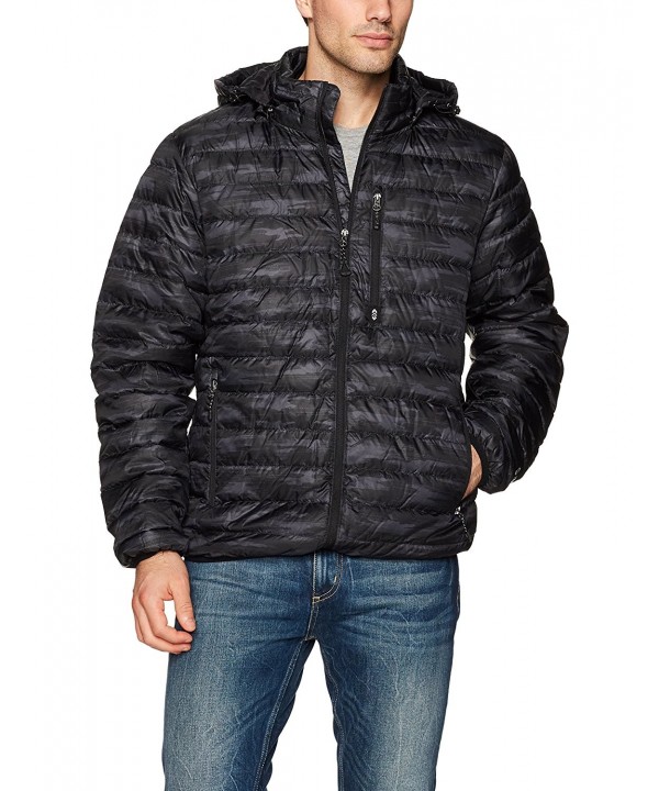 Men's Hooded Packable Down Jacket - Black Print - CA186N5XYD8