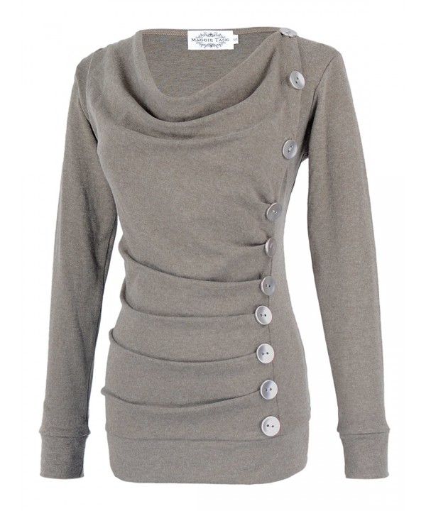 Mama Long Sleeves Cowl Neck Buttons Maternity Tunic Top - Khaki ...