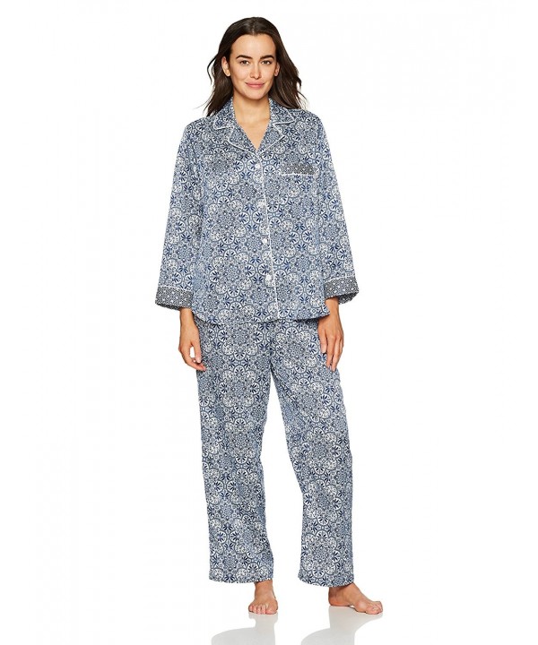Women's Printed Brushed Back Satin Pajama - Navy Floral Tile Print ...