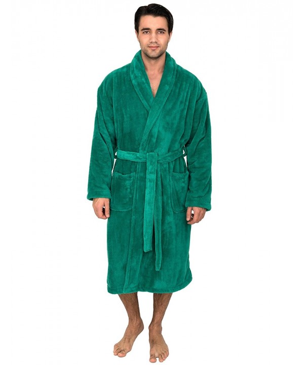 Men's Super Soft Plush Bathrobe Fleece Spa Robe Made in Turkey - Green ...