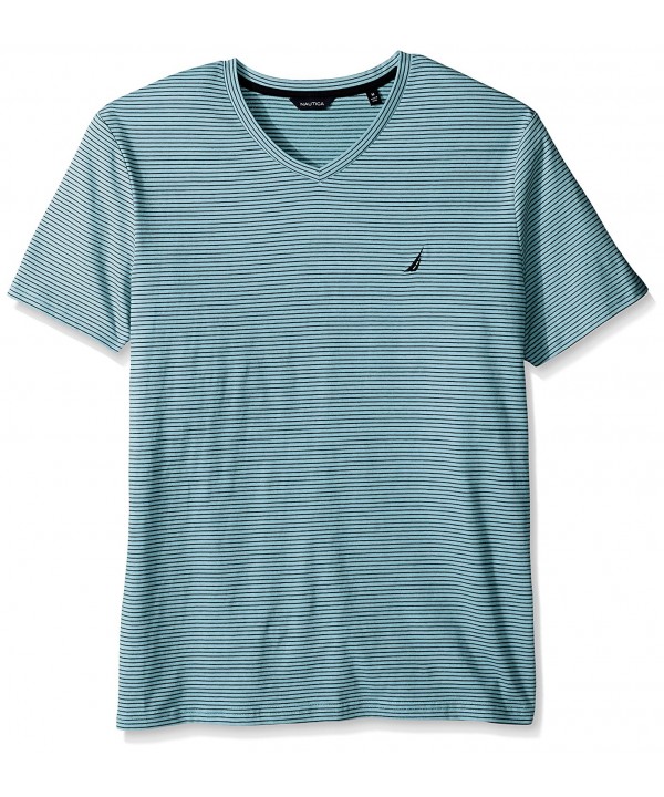 Men's Short Sleeve Slim Fit Striped V-Neck T-Shirt - Bright Aqua ...