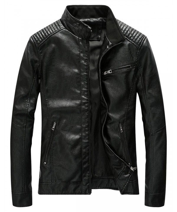 Leather Jacket Men Black Slim Fit Motorcyle Lightweight - Black ...