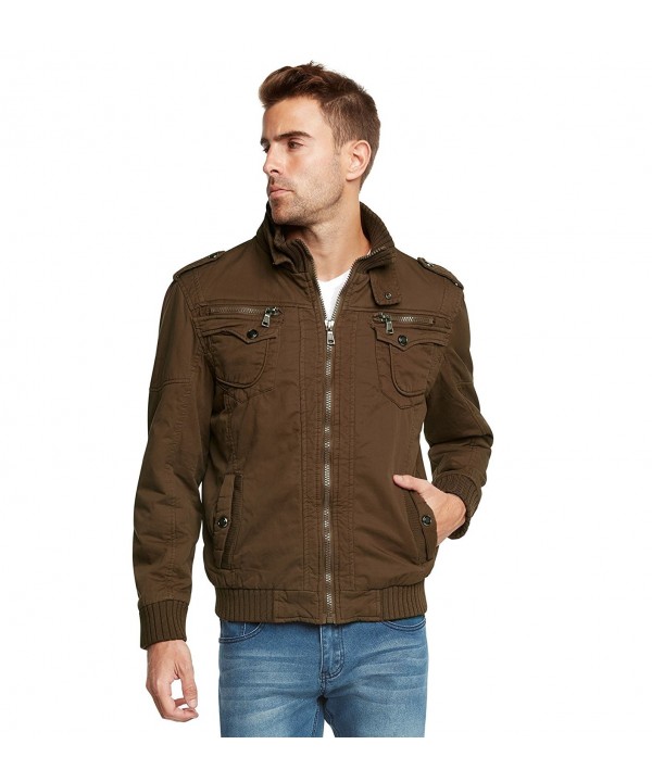 Men's Sherpa Lined Sahara Hooded Multi Pocket Bomber Jacket - Brown ...