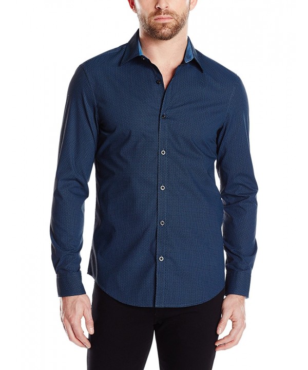 Men's Long Sleeve Print Woven Shirt - Blue Sapphire - CN1206FDI31