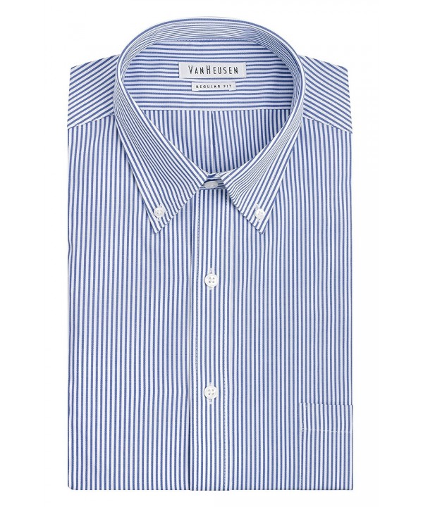 Men's Pinpoint Regular Fit Stripe Button Down Collar Dress Shirt - Blue ...