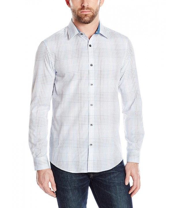 Men's Long Sleeve Grid Plaid Light Woven Shirt - Azure Blue - C71206FDI0J