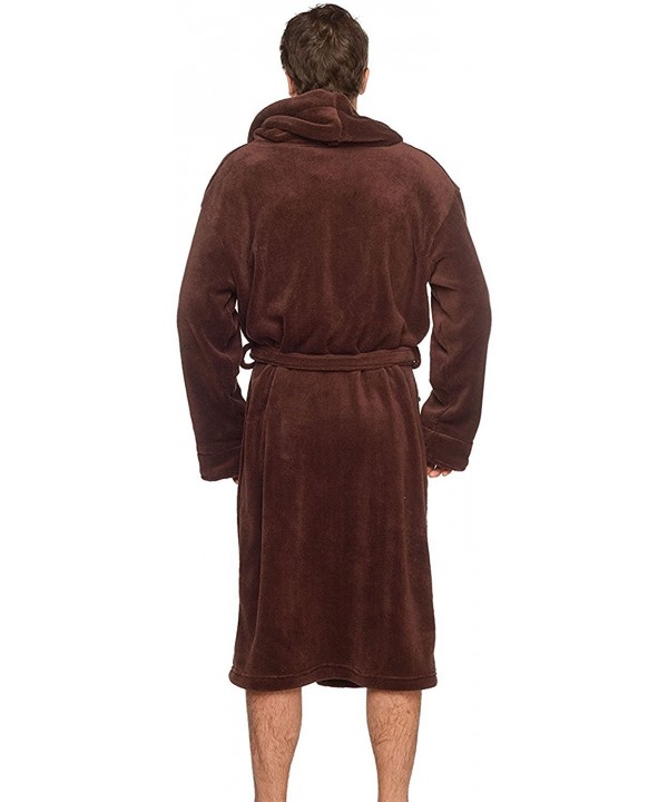 Mens Bathrobe Hooded Robe Plush Micro Fleece With Front Pockets Brown C411atd5rqv 