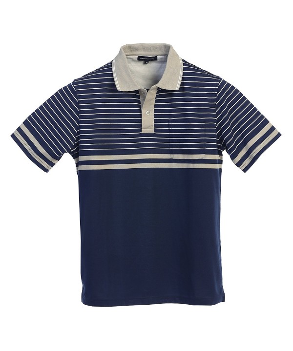 Mens Modern Fit Striped Polo Shirt With Pocket - Navy - Style 9327 ...