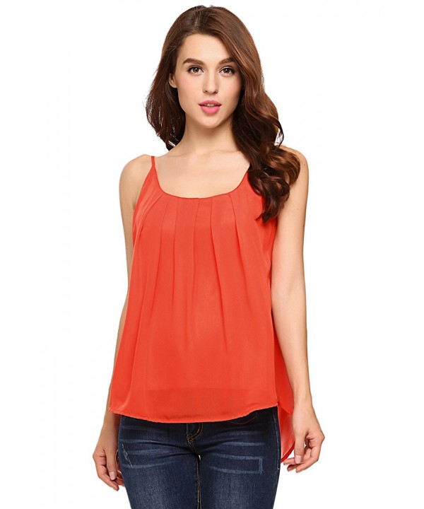 Women's Casual Pleated Front Sleeveless Chiffon Cami Tank Tops M-XXXL ...