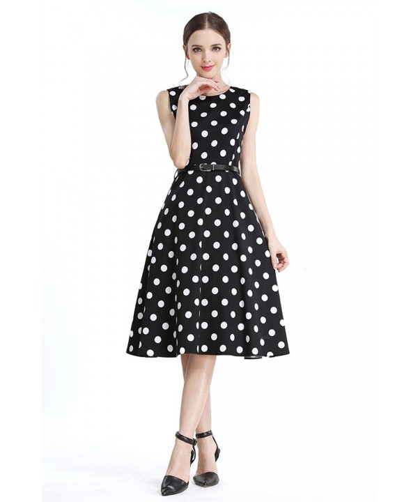 Sleeveless Cotton Vintage Tea Dress With Belt - Black-white Dots ...