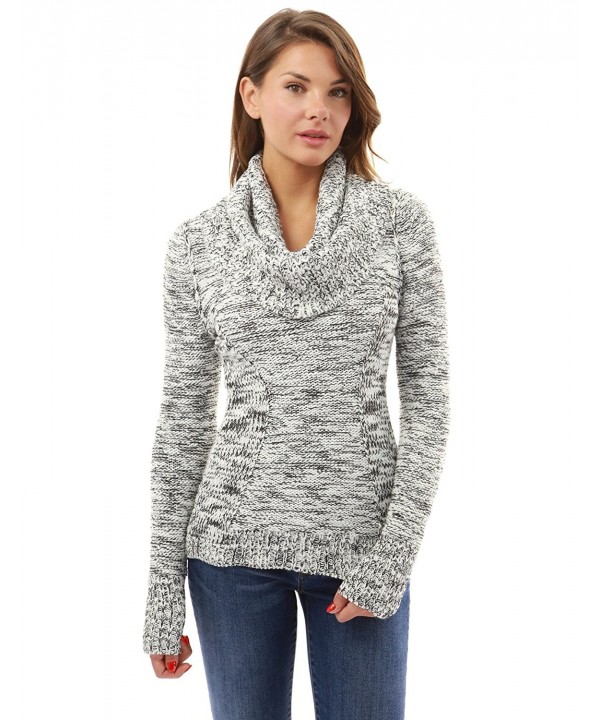 Women's Scoop Neck with Infinity Scarf Marled Sweater - Ivory and Black ...