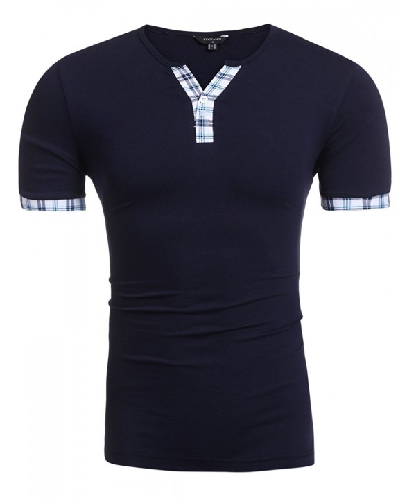 Men's Casual Plaid Short Sleeve Shirts Slim Fit Henley T-Shirts Tee ...